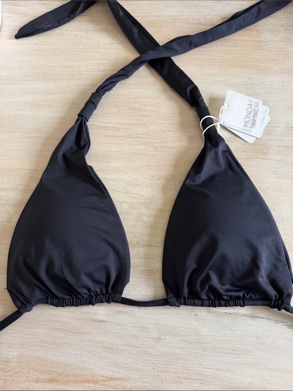 Monday Swimwear Tulum Black Triangle Halter Bikini Top Black S/M NWT